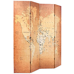 vidaXL Cloison de séparation pliable 160 x 170 cm Carte du monde Jaune