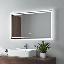 EMKE Miroir de salle de bain 100x60cm, Miroir avec éclairage avec Interrupteur Tactile, Miroir LED Lumière Blanche Froide/Chaude/Neutre