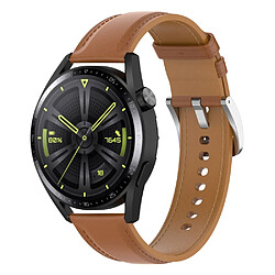 Bracelet en cuir véritable marron clair pour votre Samsung Galaxy Watch3 45mm/Huawei Watch GT 3/Honor Watch GS3/Garmin/Xiaomi Mi Watch S1 22mm