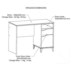 Acheter Dansmamaison Bureau 1 porte 1 tiroir Blanc/Gris - NOAH