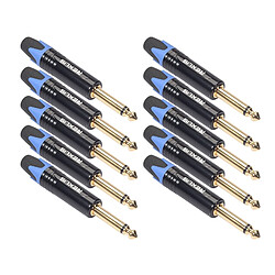 Wewoo 10 Adaptateur audio pour soudure audio monochrome plaqué or 6.35 mm 6.35 mm PCS TC202 bleu