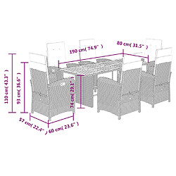 Acheter vidaXL Ensemble à manger de jardin et coussins 7 pcs gris rotin