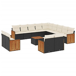 vidaXL Salon de jardin avec coussins 14 pcs noir résine tressée