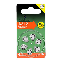 Visiodirect Lot de 6 Piles bouton Zinc Air Type A312/312 pour appareils auditifs compatibles PR41 1,45V