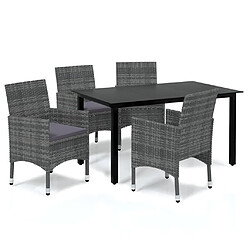 Maison Chic Mobilier à dîner 5 pcs de jardin avec coussins - Ensemble table et chaises d'extérieur - Salon/Mobilier de jardin classique Résine tressée Gris -MN19088