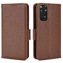 Etui en PU texture litchi, fermeture aimantée, antichoc avec support marron pour votre Xiaomi Redmi Note 11 4G (Qualcomm)/Redmi Note 11S 4G