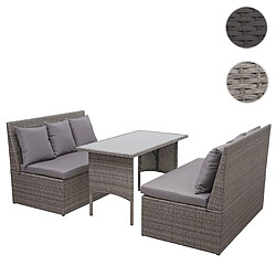 Mendler Ensemble en polyrotin HWC-G16, jardin, gastronomie, 2x canapé 2 places, table ~ gris, coussin gris foncé