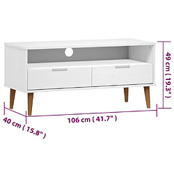 vidaXL Meuble TV MOLDE Blanc 106x40x49 cm Bois de pin massif pas cher