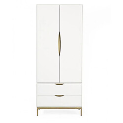 Mes Armoire 2 portes 2 tiroirs 80x55x195 cm blanc et doré - ROLAND