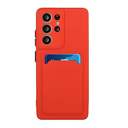 Coque en TPU Qualité avec porte-carte rouge pour votre Samsung Galaxy S21 Ultra 5G