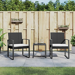 vidaXL Ensemble à manger de jardin avec coussins 3 pcs noir rotin PP