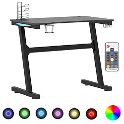 Helloshop26 Bureau table poste de travail meuble d'ordinateur informatique étude de jeu à LED avec pieds en forme de Z 90 x 60 x 75 cm noir 02_0023775