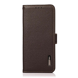 Etui en cuir véritable Peau de litchi à balayage antivol avec conception de blocage RFID avec support marron pour votre Xiaomi Redmi Note 10 4G/Note 10S