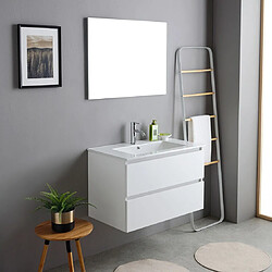 Kiamami Valentina MEUBLE SALLE DE BAIN SUSPENDU 80CM BLANC AVEC LAVABO ET MIROIR | BILBAO