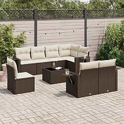 vidaXL Salon de jardin avec coussins 9 pcs marron résine tressée