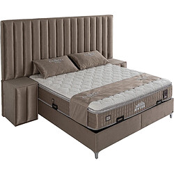 Vivenla Ensemble de lit coffre 180x200 en velours taupe avec un matelas à ressorts ensachés 7 zones de confort de la collection NEW YORK