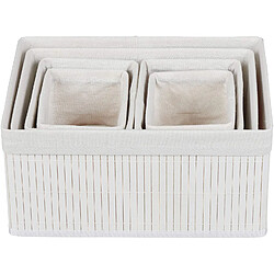 Avis Helloshop26 Set de 6 paniers corbeille de rangement décoration en bambou et tissu blanc 13_0002507