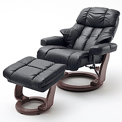 Inside 75 Fauteuil relax CLAIRAC XL assise en cuir noir pied en bois couleur noyer avec repose pied