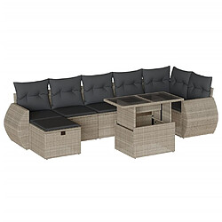 vidaXL Salon de jardin 8 pcs avec coussins gris clair résine tressée