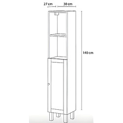 Pegane Colonne de salle de bain en mélamine coloris blanc mat - Longueur 30 x profondeur 27 x Hauteur 140 cm