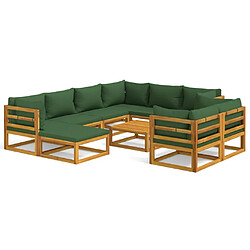 Maison Chic Salon de jardin 10 pcs + coussins - Mobilier/Meubles de jardin - Table et chaises d'extérieur vert bois massif -MN36317