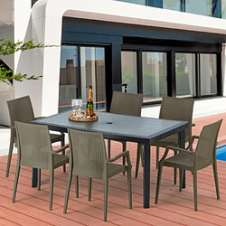 Grand Soleil Table rectangulaire et 6 chaises Poly rotin colorées 150x90cm noir Enjoy, Chaises Modèle: Bistrot Arm Anthracite noir