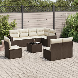 vidaXL Salon de jardin avec coussins 9 pcs marron résine tressée