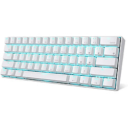 Chrono Clavier de jeu mécanique sans fil 60% RK61, clavier mécanique Bluetooth ultra-compact avec 10 heures d'autonomie et commutateurs bleus, compatible pour une connexion multi-appareils(blanc)