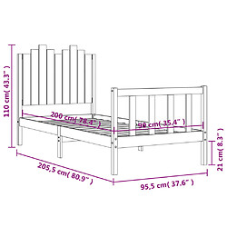 vidaXL Cadre de lit sans matelas noir 90x200 cm bois de pin massif pas cher