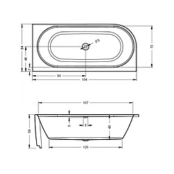 Baignoire d'angle acrylique à poser RIHO DESIRE 180x84 cm