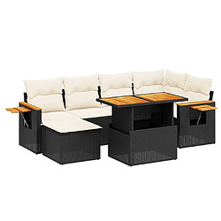 vidaXL Salon de jardin 7 pcs avec coussins noir résine tressée