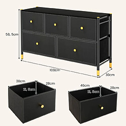 Helloshop26 Commode à 5 tiroirs en tissu avec cadre en métal large commode armoire de rangement autoportante pour salon placard couloir noire 20_0004880