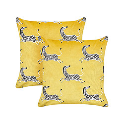 Beliani Lot de 2 coussins ACONITUM Velours 45 x 45 cm Animal Jaune