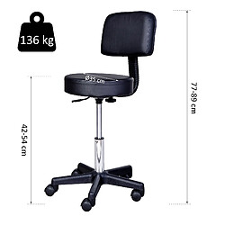 Avis Homcom Tabouret massage a roulettes reglable en hauteur pivotant avec dossier ergonomique noir