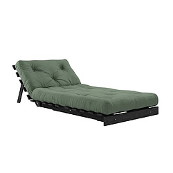 Acheter Inside 75 Fauteuil convertible futon ROOTS pin laqué noir matelas 90 x 200 cm coloris vert olive