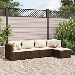 vidaXL Salon de jardin 5 pcs avec coussins Marron Résine tressée