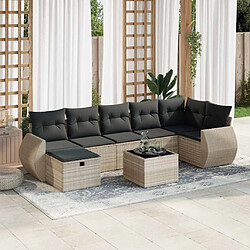 vidaXL Salon de jardin 8 pcs avec coussins gris clair résine tressée