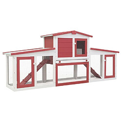 Helloshop26 Clapier cage large d'extérieur 204 x 45 x 85 cm bois rouge et blanc 02_0000609