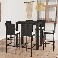 Maison Chic Ensemble de bar de jardin 7 pcs et coussins,Table + chaises + coussins de jardin Résine tressée Noir -GKD745703