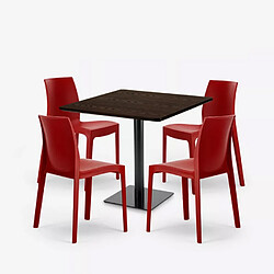 Avis Grand Soleil Ensemble 1 Table Horeca 90x90cm et 4 Chaises Empilables Restaurant Bar Cuisine Jasper - Rouge