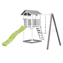 AXI Beach Tower Aire de Jeux avec Toboggan en VERT Clair, Balançoire & Bac à Sable | Grande Maison Enfant extérieur en Gris & BLANC | Cabane de Jeu en Bois FSC