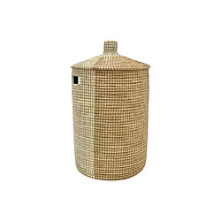 Vente-Unique Panier en jonc de mer avec couvercle - D. 39 x H. 71 cm - Naturel, jaune et blanc - JALIO pas cher