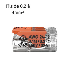 Avis Borne de raccordement S221 Compact - Connexion rapide - 2 conducteurs avec leviers 4mm² - orange - Wago