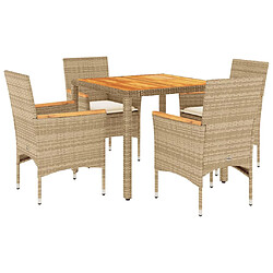 vidaXL Ensemble à manger de jardin et coussins 5pcs beige rotin acacia