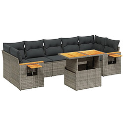 vidaXL Salon de jardin 8 pcs avec coussins gris résine tressée