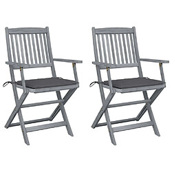 vidaXL Chaises pliables d'extérieur lot de 2 et coussins Bois d'acacia