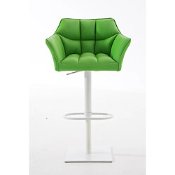 Decoshop26 Tabouret de bar chaise haute de comptoir couture carrées assise en PVC vert cadre carré en métal blanc 10_0004738