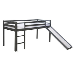 Homestyle4U Lit mezzanine gris pour enfants avec toboggan et echelle, 90 x 200 cm