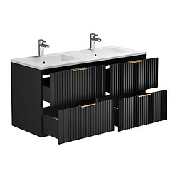 Avis Vente-Unique Meuble de salle de bain suspendu strié avec vasque à encastrer et colonne - Noir - 120 cm - ZEVARA