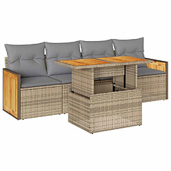 vidaXL Salon de jardin avec coussins 5 pcs beige résine tressée acacia